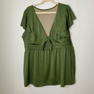 Cacique Lane Bryant Women's NWT Tankini Flutter Sleeve Swim Beach Green Size 26